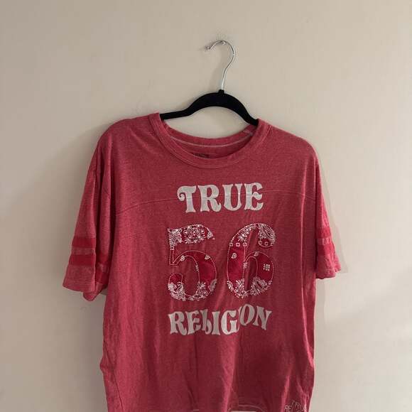 True Religion Red Vintage Style Bandana 56 Graphic T-Shirt Oversized - Picture 1 of 5